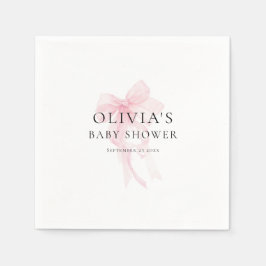 Minimalist Soft Pink Bow Baby Shower Serviette
