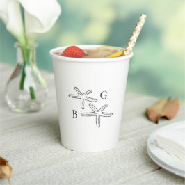 Minimalist Starfish Beach Monogram Wedding  Pappbecher