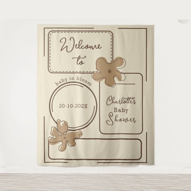 Minimalist Style Flower Notes Baby Shower Backdrop Wandteppich (Vorderseite)