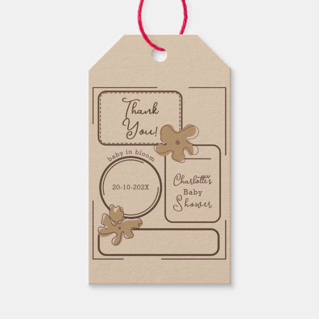 Minimalist Style Flower Notes Baby Shower Geschenkanhänger (Vorderseite)