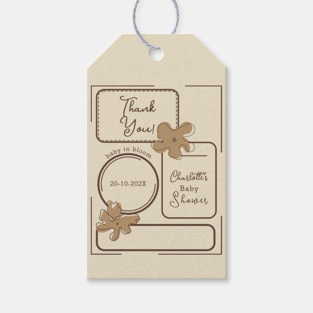 Minimalist Style Flower Notes Baby Shower Geschenkanhänger (Vorderseite)