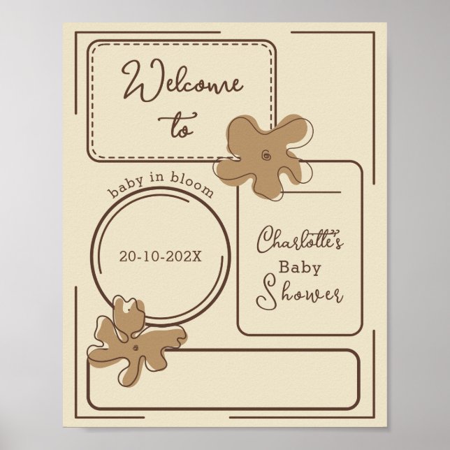 Minimalist Style Flower Notes Baby Shower Welcome Poster (Vorne)