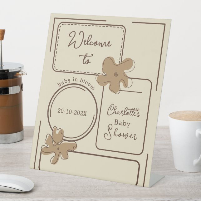 Minimalist Style Flower Notes Baby Shower Welcome Sockelschild (In Situ)