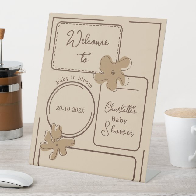 Minimalist Style Flower Notes Baby Shower Welcome Sockelschild (In Situ)