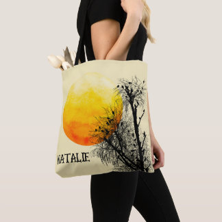 Minimalist Sun and Birds Watercolor Personalized Tasche