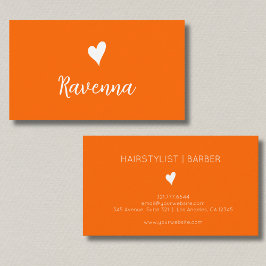 Minimalist Sunset Orange White Heart Barber Name Visitenkarte