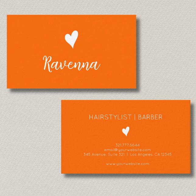 Minimalist Sunset Orange White Heart Barber Name Visitenkarte (Von Creator hochgeladen)