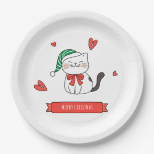 Minimalist Süßer Weihnachtsmann-Kitty-Katze Meowy  Pappteller