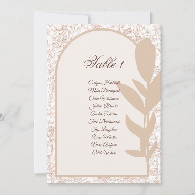​Minimalist Tan Botanical Arch Seating Chart Card Einladung (Vorderseite)