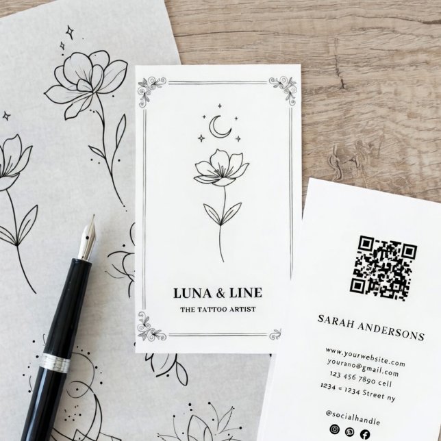 Minimalist Tattoo Artist Card with QR Code Visitenkarte (Von Creator hochgeladen)
