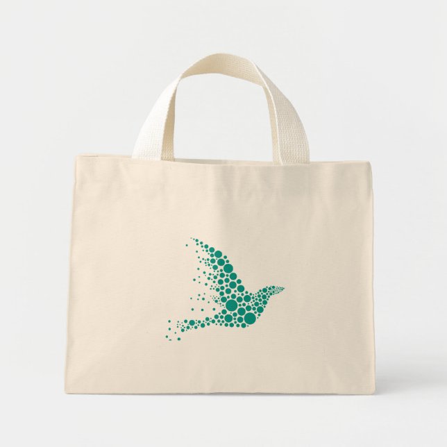 Minimalist Teal Dotted Dove of Peace Tote Bag (Devant)