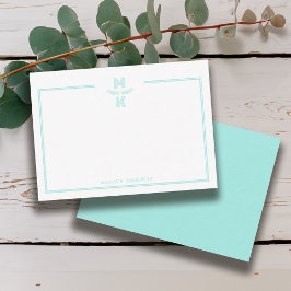 Minimalist Teal Two Border Monogram Note Card Mitteilungskarte