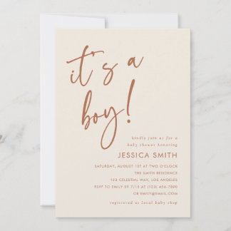 Minimalist Terracotta Boy Baby Shower Einladung