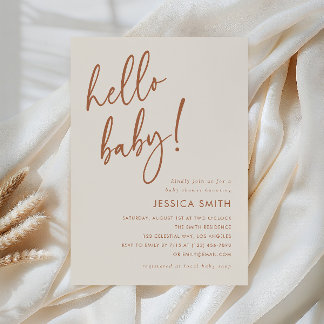 Minimalist Terracotta Hello Baby Fall Baby Shower Einladung