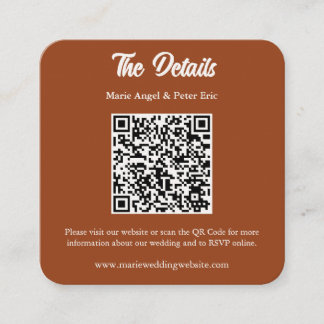 Minimalist Terracotta Wedding QR Code Enclosure Quadratische Visitenkarte
