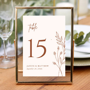 Minimalist Terrakotta Dunkelorange Boho Hochzeit Tischnummer