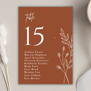 Minimalist Terrakotta Dunkelorange Boho Hochzeit Tischnummer