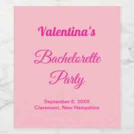 Minimalist Text-Based Pink Bachelorette Party Weinetikett
