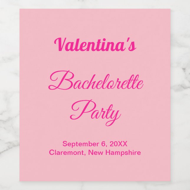 Minimalist Text-Based Pink Bachelorette Party Weinetikett (Einzelnes Label)