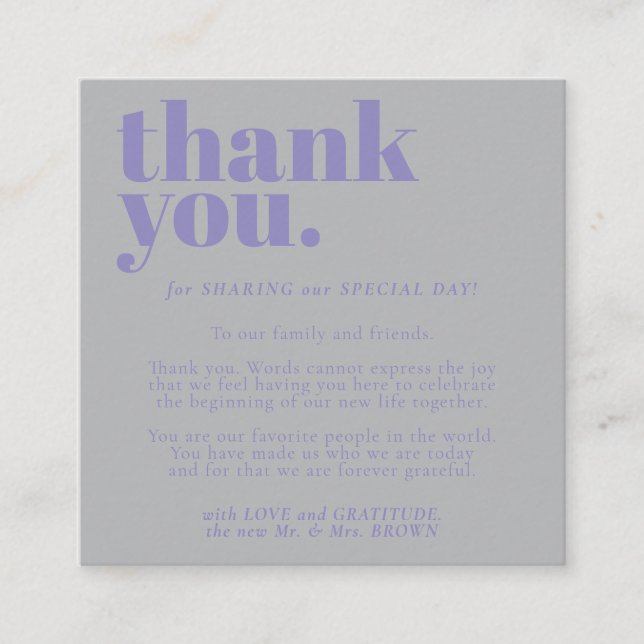 Minimalist Thank You Lavender Silver Begleitkarte (Vorderseite)