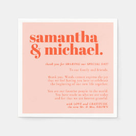 Minimalist Thank You left Orange Pink name Serviette