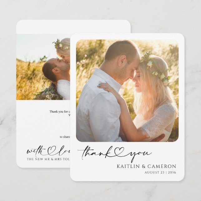 Minimalist Thank You Photo Card with Heart Wedding Dankeskarte (Vorne/Hinten)