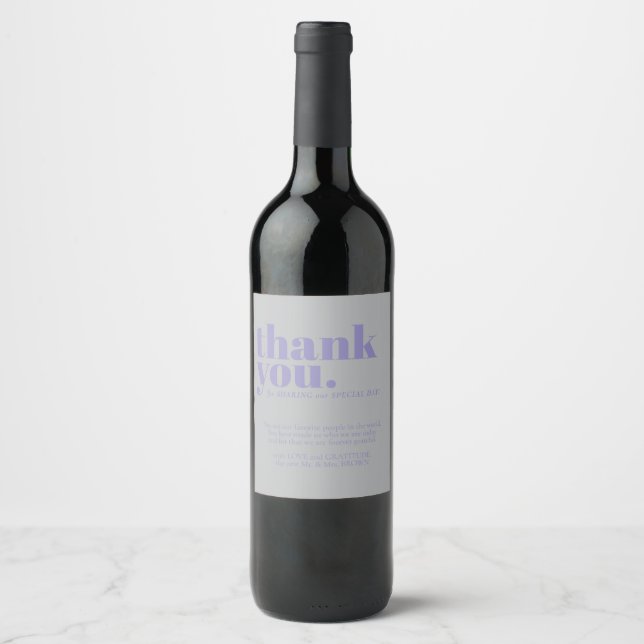 Minimalist Thank You simple elegant Lavender Silve Weinetikett (Vorderseite)