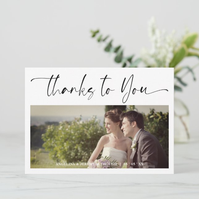 Minimalist Thanks to You Custom Photo Wedding (Stehend Vorderseite)