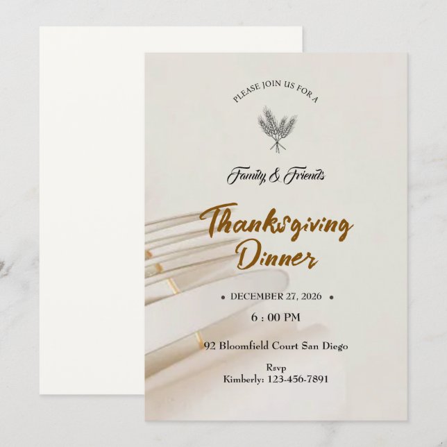 Minimalist Thanksgiving Invitation (Vorne/Hinten)