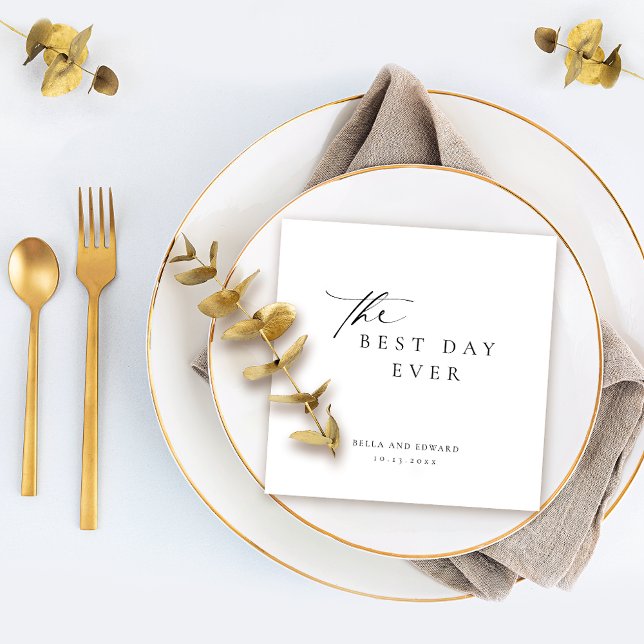 Minimalist The Best Day Ever Wedding Modern Serviette (Von Creator hochgeladen)