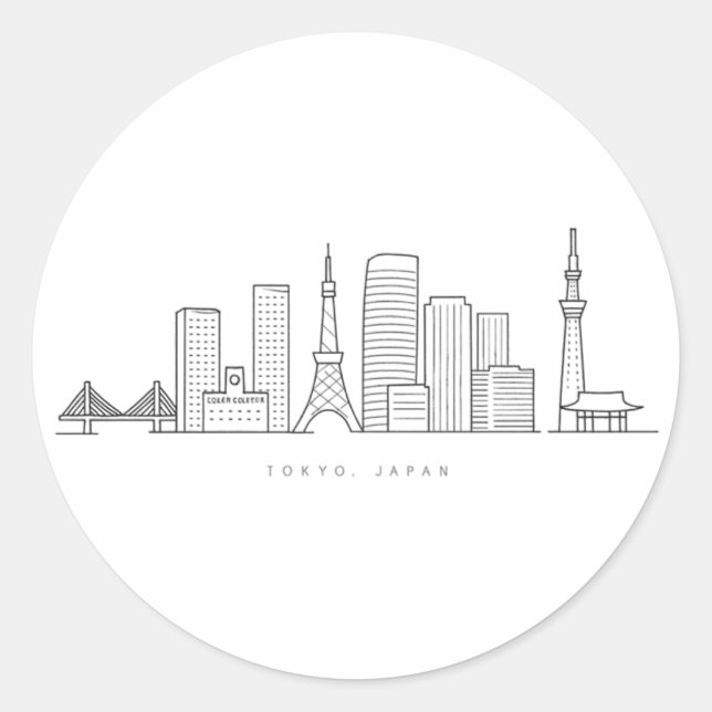 Minimalist Tokyo Skyline Illustration Runder Aufkleber (Vorderseite)