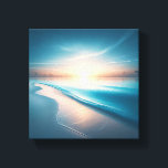 Minimalist Tropical Sunset over Calm Turquoise  Leinwanddruck<br><div class="desc">A serene and ethereal digital painting capturing a minimalist sunset over a tranquil turquoise sea. The sun glows softly on the horizon, casting warm pastel hues across the sky and reflecting on the gentle waves as they touch the smooth white shore. This peaceful composition is perfect for modern minimalist homes,...</div>
