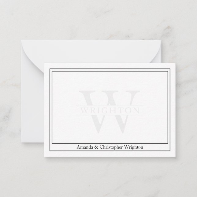 Minimalist Two Border Monogram Couple Note Card Mitteilungskarte (Vorderseite)