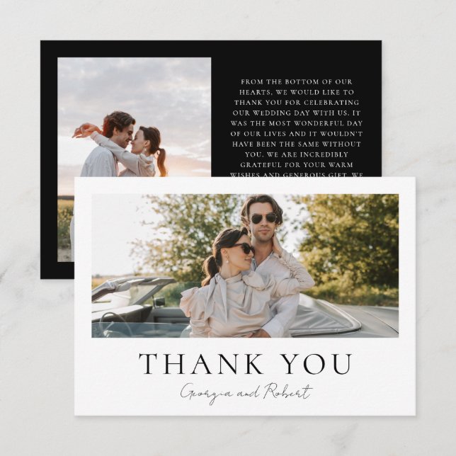 Minimalist Two Photo Wedding Flat Thank You Card Dankeskarte (Vorne/Hinten)