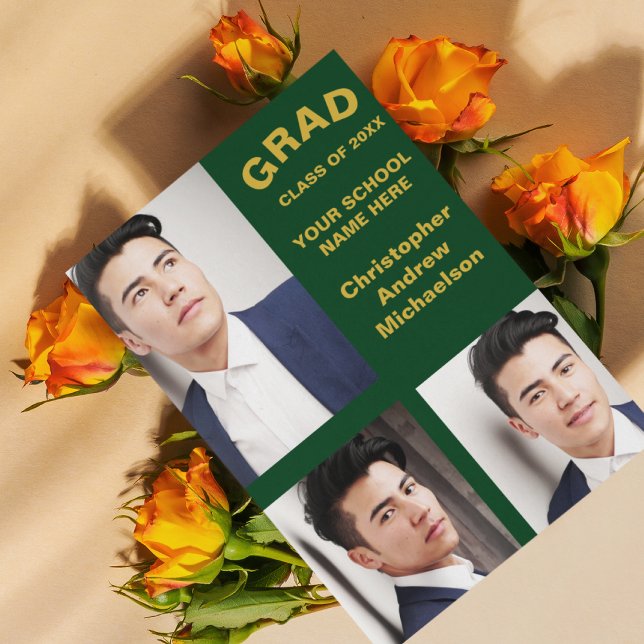 Minimalist Typography 3 Photo Graduation Ankündigung (Von Creator hochgeladen)