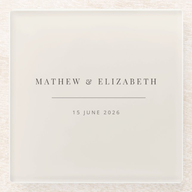 Minimalist Typography Wedding Soft Beige Glasuntersetzer (Vorderseite)