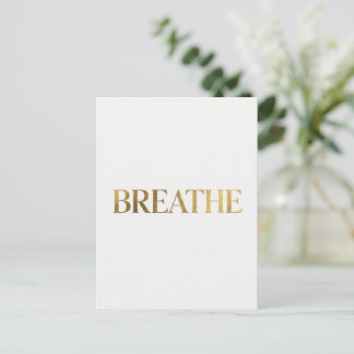 Minimalist typography with gold word breathe postkarte