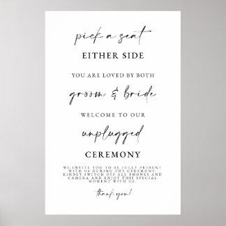 Minimalist Unplugged Wedding Ceremony Sign  Poster