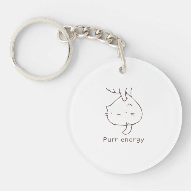 Minimalist Upside-Down Cat "Purr Energy" Graphic D Schlüsselanhänger (Vorderseite)
