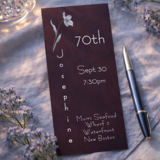 Minimalist Vertical Floral Plum Noir 70th Birthday Einladung