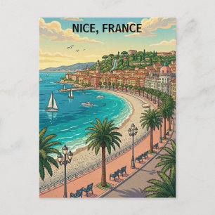 Minimalist Vintage Nizza Französische Küste Postkarte