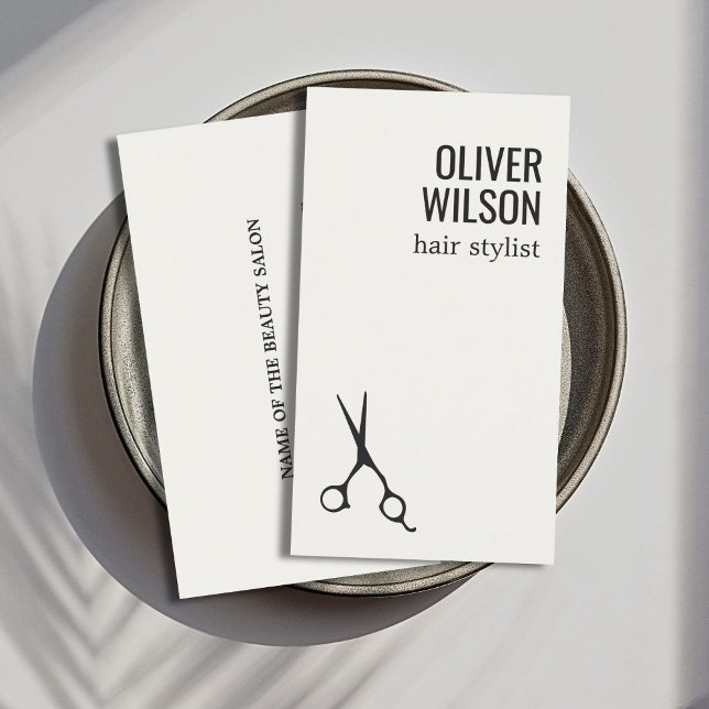 Minimalist Warm White Black Bold Hair Salon Visitenkarte (Von Creator hochgeladen)
