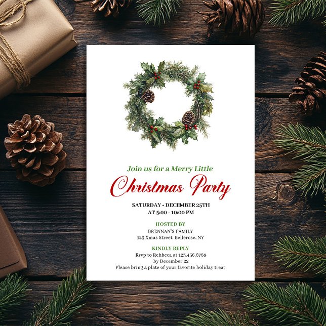 Minimalist Watercolor Christmas Wreath Party Einladung (Minimalist Watercolor Christmas Wreath Party)