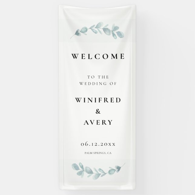 Minimalist Watercolor Greenery Wedding Welcome Banner (Vertikal)