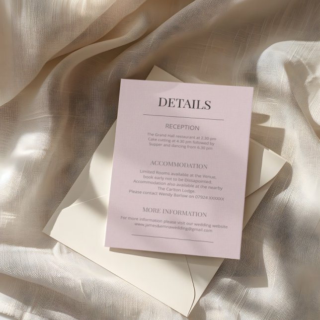 Minimalist Wedding Details Dusky Rose Begleitkarte (Von Creator hochgeladen)