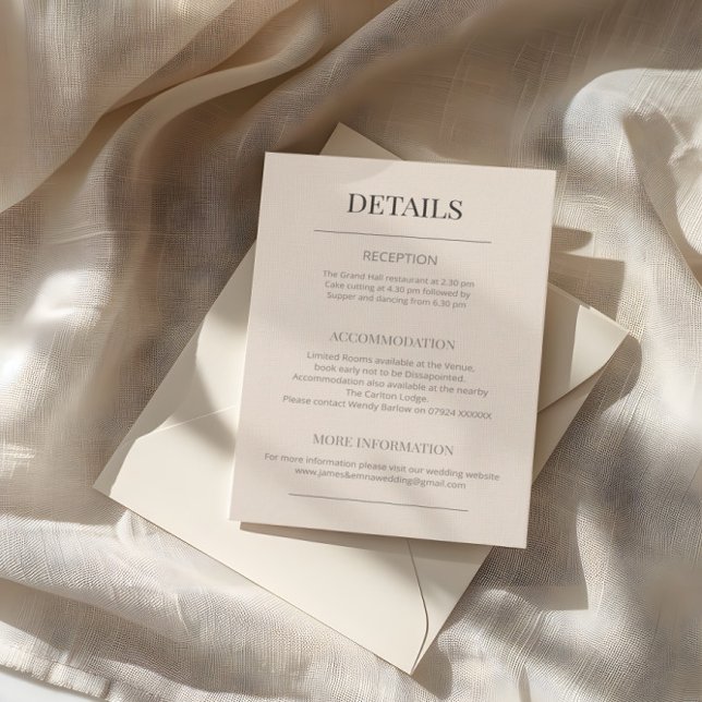 Minimalist Wedding Details Soft Latte Begleitkarte (Von Creator hochgeladen)