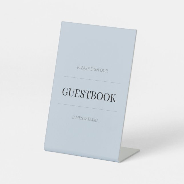 Minimalist Wedding Guest Book Dusky Blue Sockelschild (Vorderseite)