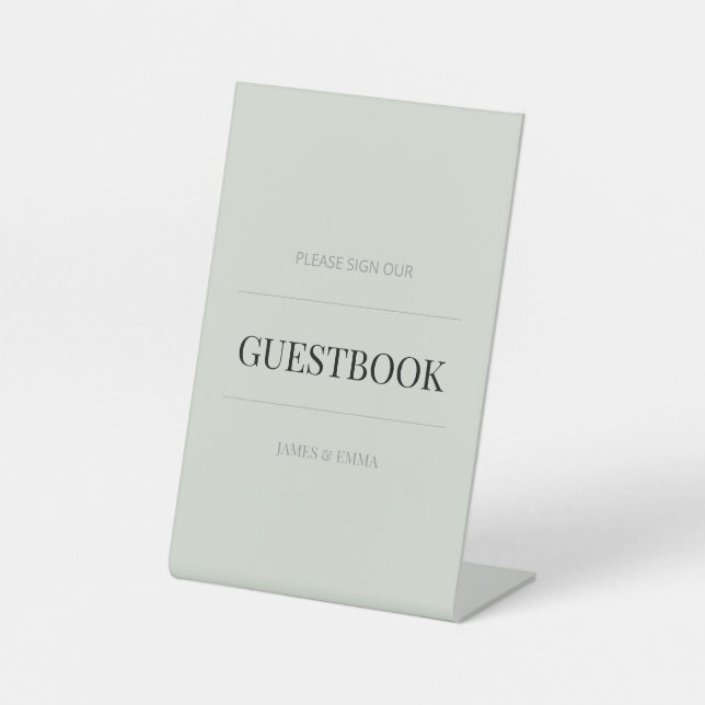Minimalist Wedding Guest Book Pale Sage Green Sockelschild (Vorderseite)