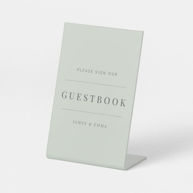 Minimalist Wedding Guest Book Pale Sage Sockelschild (Vorderseite)