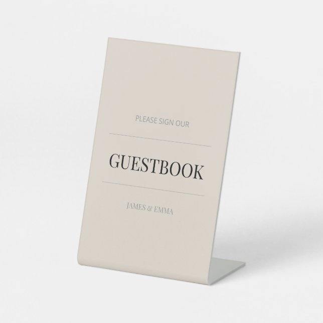 Minimalist Wedding Guest Book Soft Latte Sockelschild (Vorderseite)